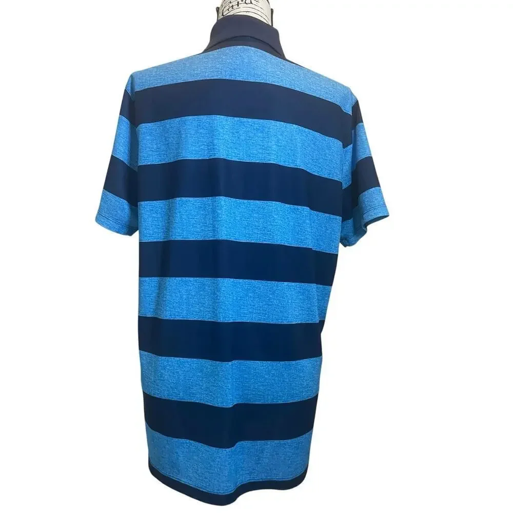 NIKE‎ POLO GOLF SHIRT 2016 VICTORY BOLD STRIPES SZ M BLUE PICKABLE SPORTY TENNIS